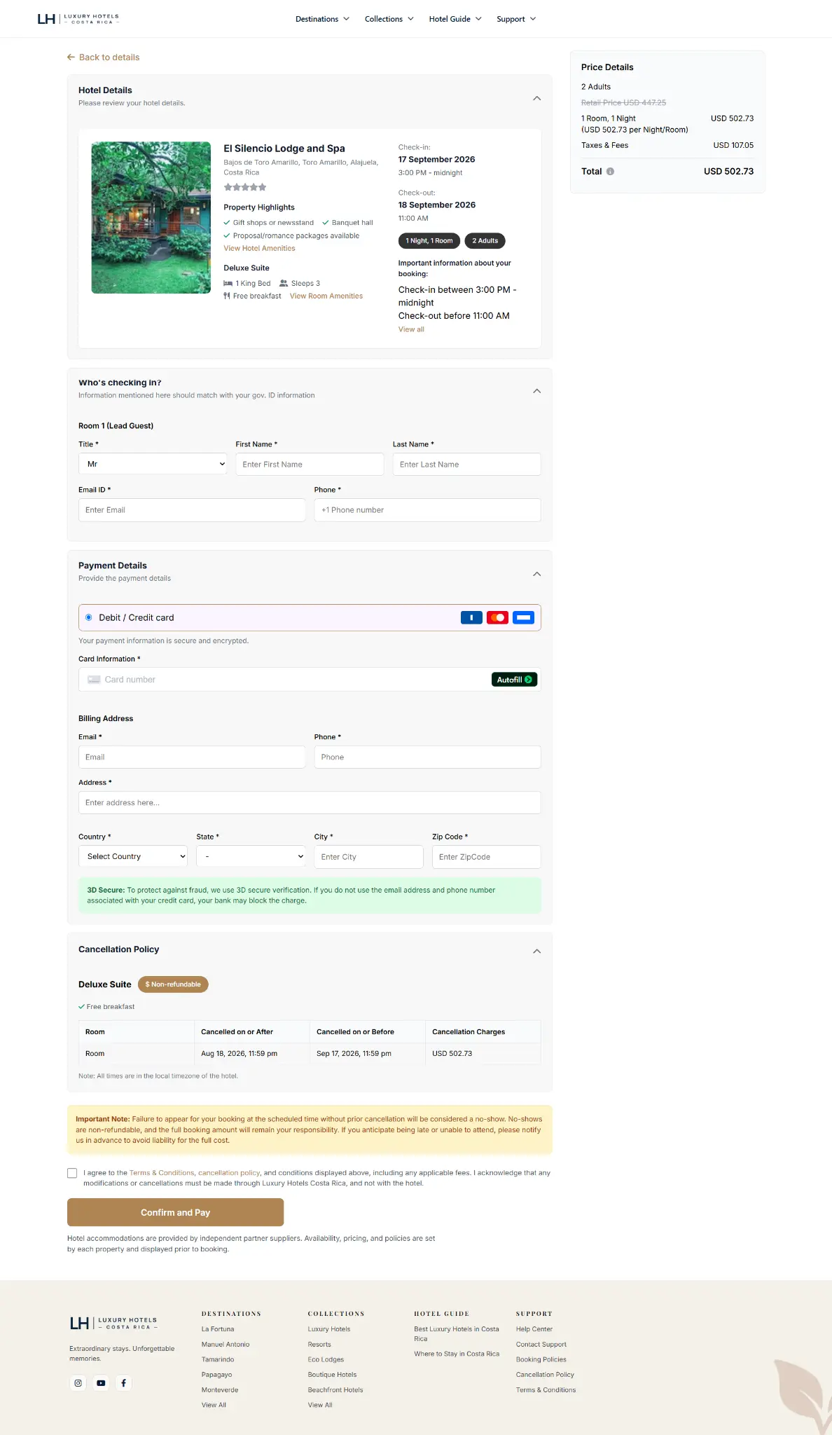 Reservation detail and payment management