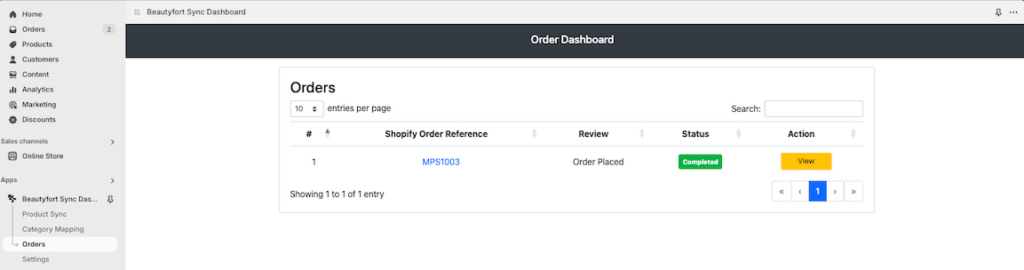 Beautyfort integration orders dashboard
